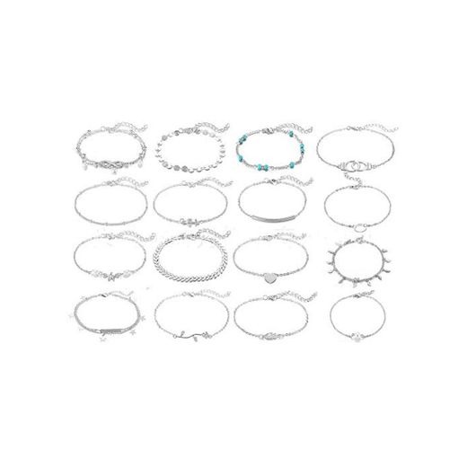 16 Unids Boho Tobilleras Cadenas Pulseras Ajustable Playa Tobillera Pie Joyas Conjunto Para Mujeres Niñas