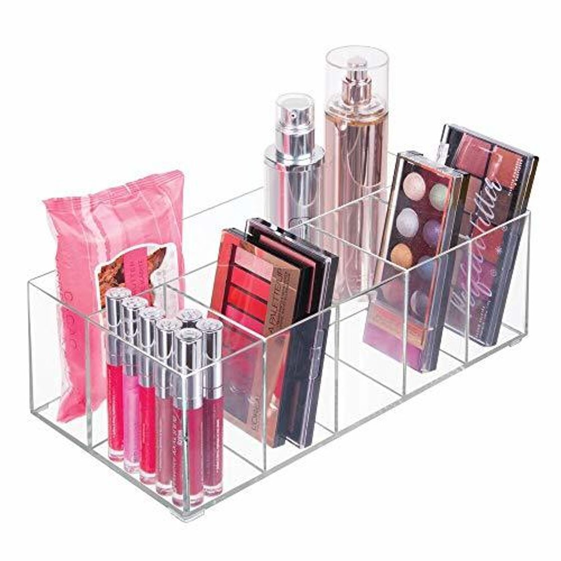 Product mDesign Organizador de maquillaje – Caja transparente con 6 compartimentos - Ideal