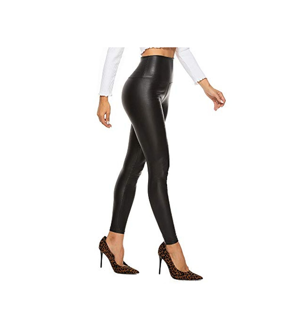 Social FITTOO Mujeres PU Leggins Cuero Brillante Pantalón Elásticos Pantalones para Mujer300#2 Negro