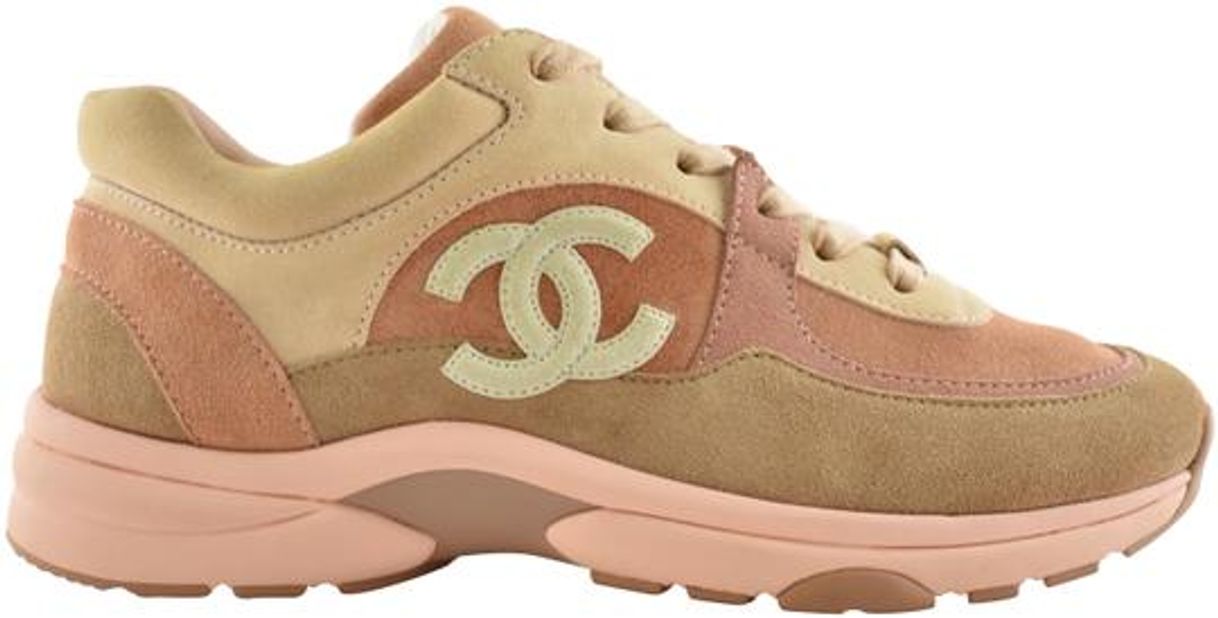 Moda Chanel Beige 19 Pink Suede Calfskin Leather Cc Logo Flat Runner