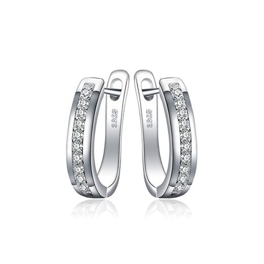 JewelryPalace Pendientes de Aro Eternidad Zirconia Cúbica Boda Huggie Con Canal Conjunto Plata de ley 925