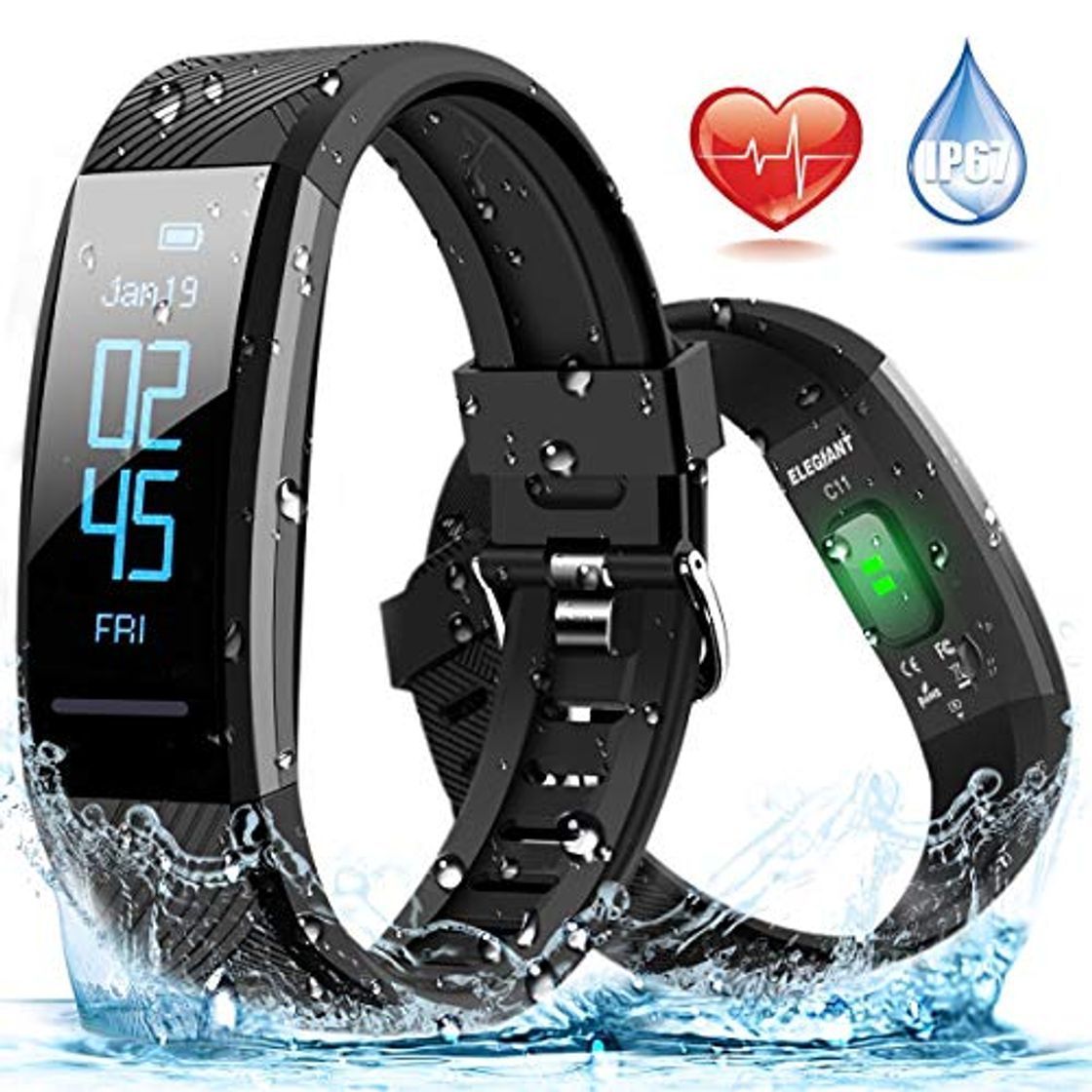 Social ELEGIANT Pulsera de Actividad Inteligente Reloj Deportivo IP67 para Hombre Mujer con