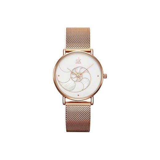 SK Creative Ladies Watch Banda de Malla de Acero Inoxidable Reloj de Pulsera Cuarzo para Mujer Vestido de niña Reloj relogio Feminino