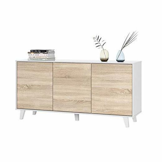 Habitdesign 0F6638BO - Aparador Buffet salón Comedor 3 Puertas, Color Blanco Brillo