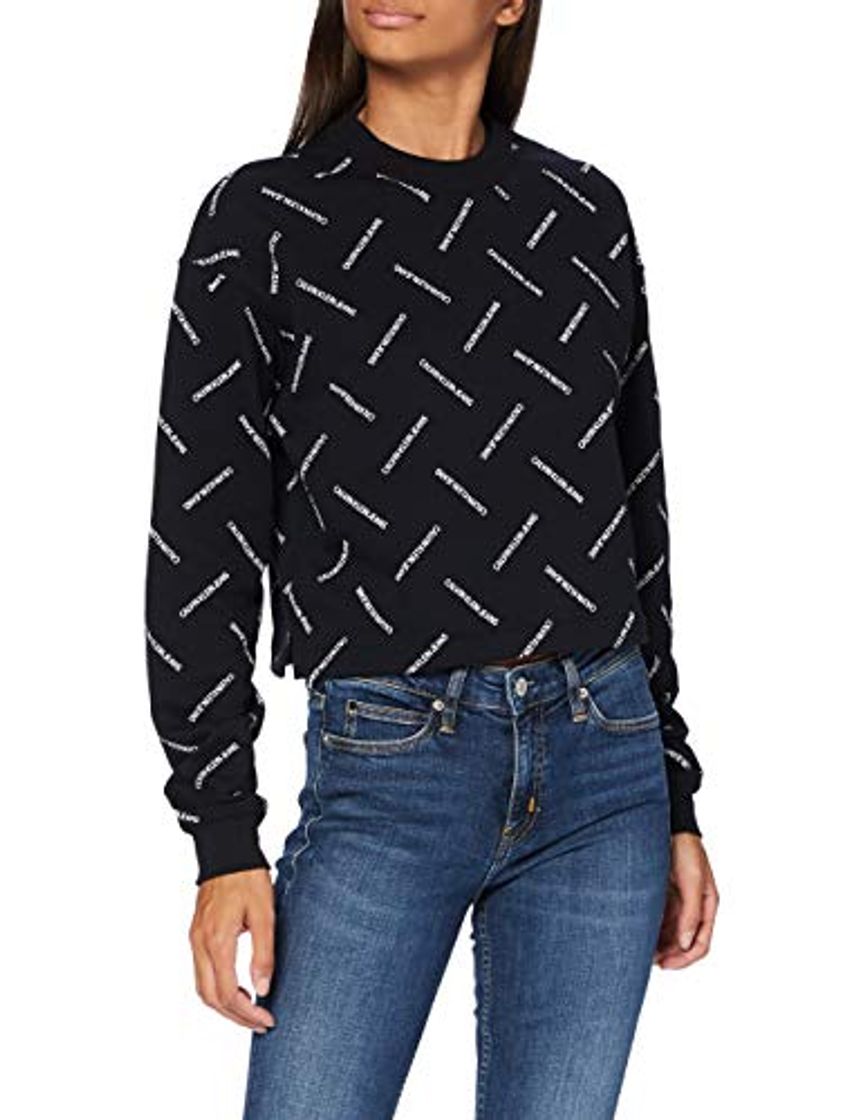 Moda Calvin Klein Diagonal Logo Cropped Crew Neck Suéter