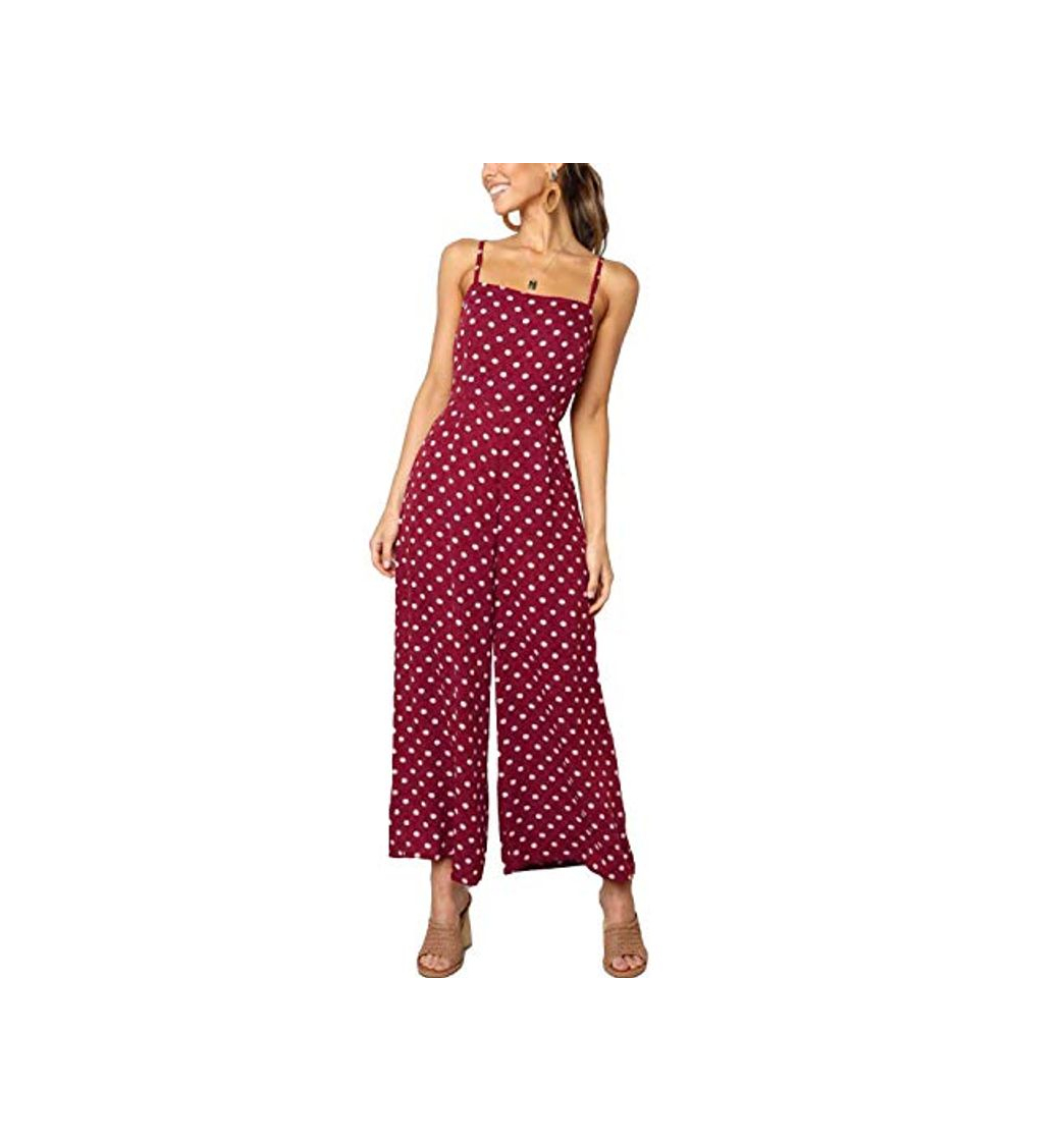 Social VONDA Monos para Mujer Summer Dot Spaghetti Casual Overol de Pierna Ancha