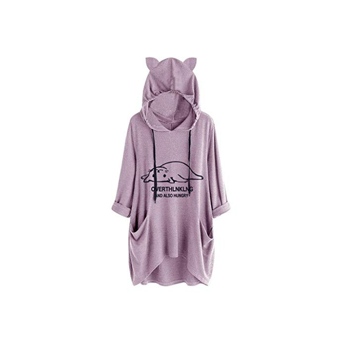 Moda ZJSWCP Sudadera Casual Mujer Mentir Gato Impreso de Manga Larga Gato Oreja