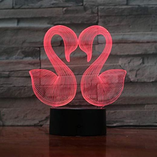 BDDLLM Luz nocturna 3D Decoração do casamento de Amor Cisnes 3D Lâmpada