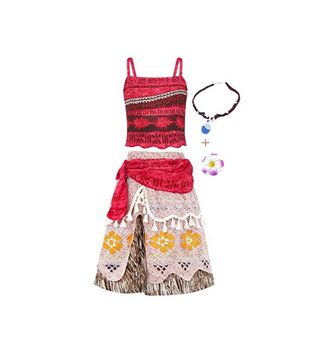 Fashion Jurebecia Vestido Moana para niños Conjuntos de Aventura Conjunto para niñas Vestidos de Princesa y Diademas Adjuntas Ropa para niños con Tiras y Collar Impreso Fiesta de cumpleaños de Halloween