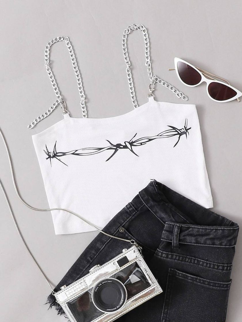 Social White Top with Chains