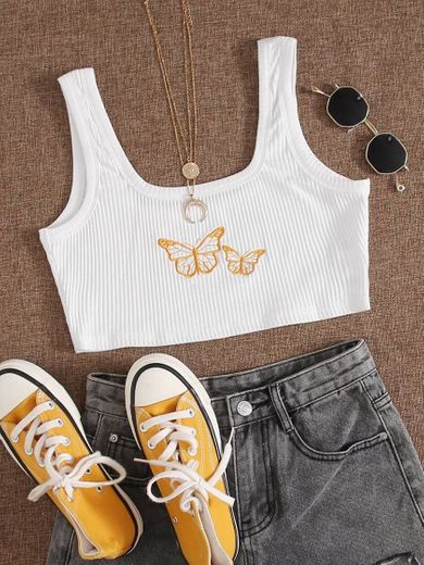 White Top with Yellow Butterfly
