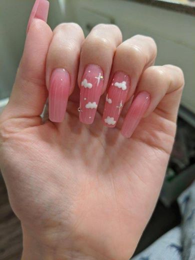 Pink  White Cloud Nails