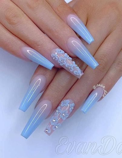 Blue Flowered Nails