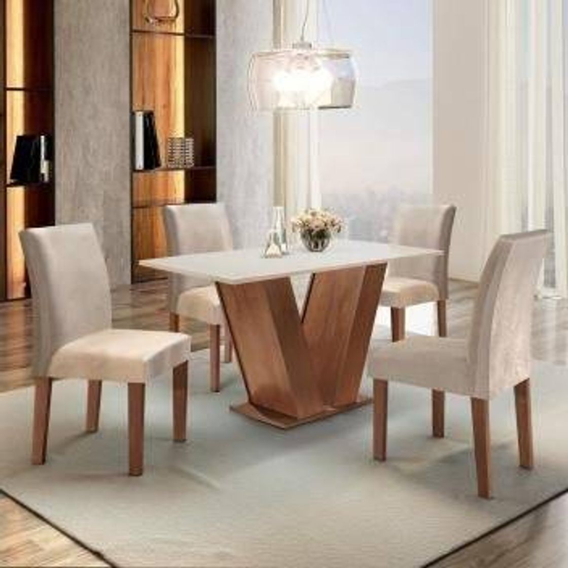 Fashion Conjunto Sala de Jantar Mesa Tampo MDF 4 Cadeiras Espanha 