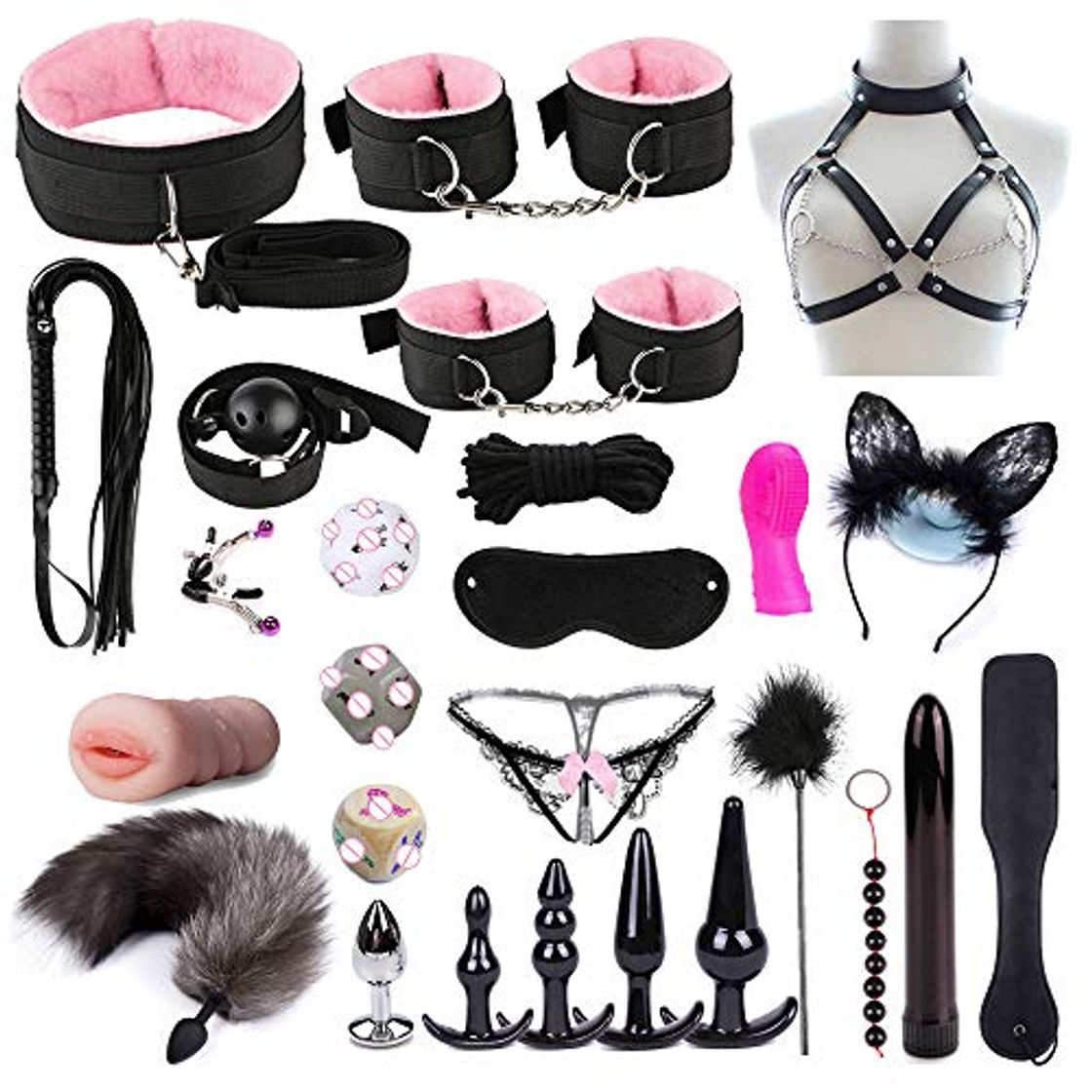 Social SUPER MAID 26Pcs Cama Bondage Six Toy Kit Plush Hāndcuff Pareja Juegos