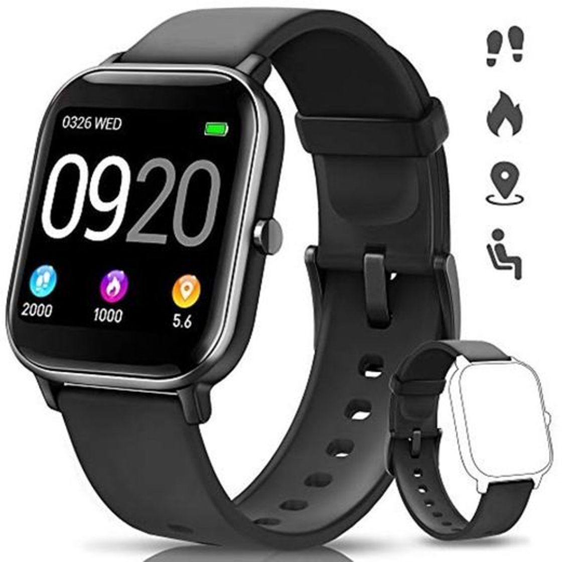Social NAIXUES Smartwatch, Reloj Inteligente Impermeable IP67 Reloj Deportivo 1.4" Pantalla Táctil Completa