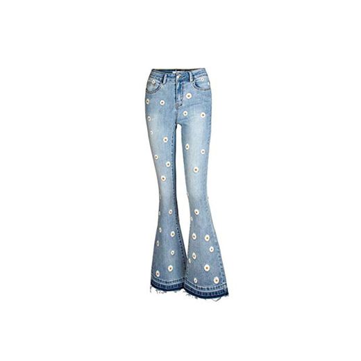 2020 Vintage Slim Flower Bordado Jeans para Mujer Skinny Denim Blares Pantalones