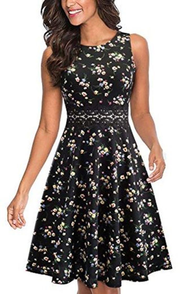 Social HOMEYEE Vestido de cóctel sin Mangas Bordado de la Vendimia de Las