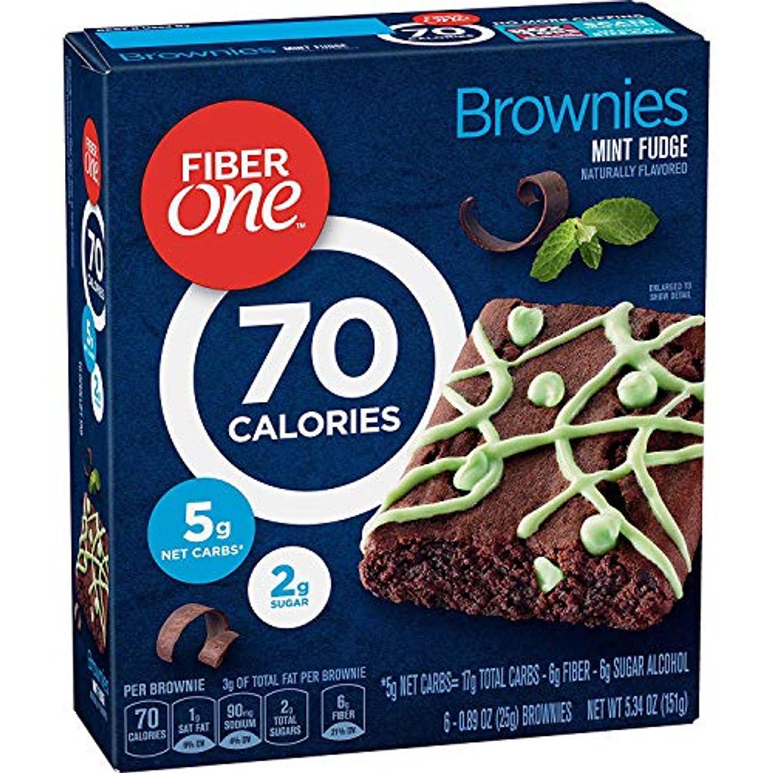 General Mills, Fiber One 90 Calorie, Mint Fudge Brownies, 6 Count, 5.34oz