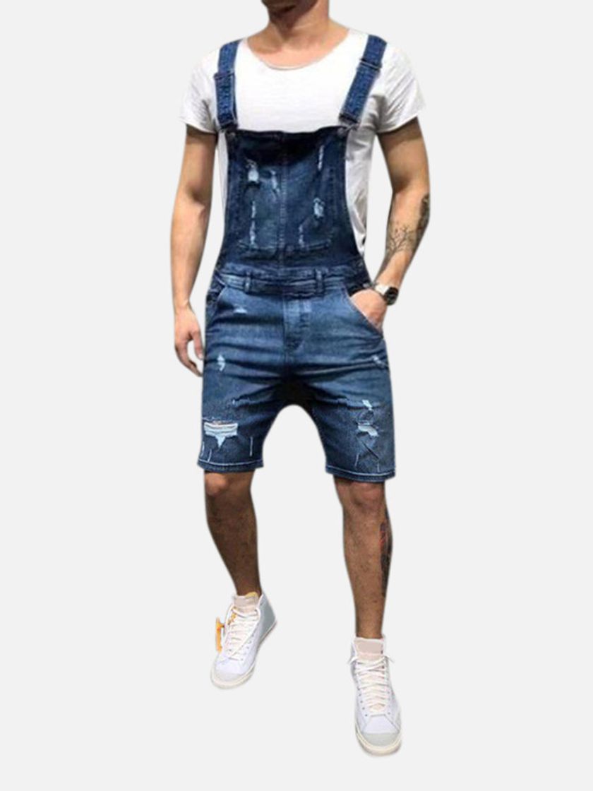 Men's Vintage Washed Denim Overalls Suspenders Ripped Casual ...
