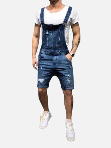 Men's Vintage Washed Denim Overalls Suspenders Ripped Casual ...