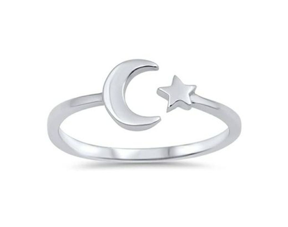 Moda Anillo de plata esterlina con luna y estrellas