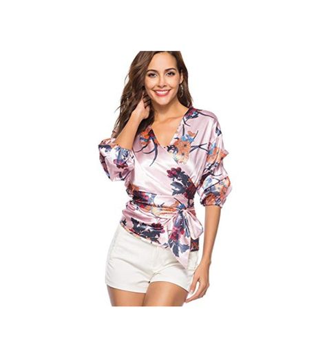 Camisa Camisa de Blusa Casual Mujeres con Cuello en v Roupas Feminina