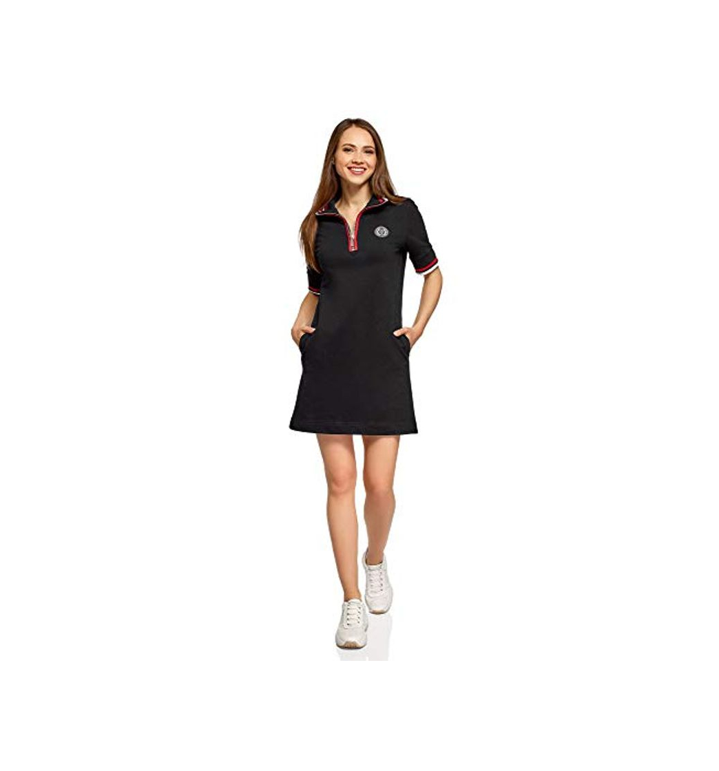 Fashion oodji Ultra Mujer Vestido de Estilo Deportivo con Cremallera en el Cuello,