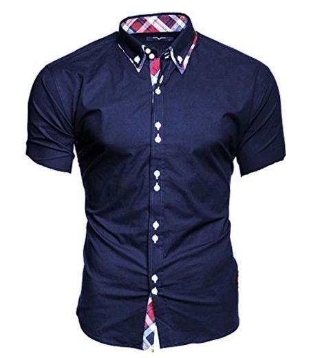 Kayhan Hombre Camisa Manga Corta, Hawaii Dunkelblau