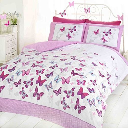 Mariposa Flutter - Edredón y funda de almohada - Rosa, para cama