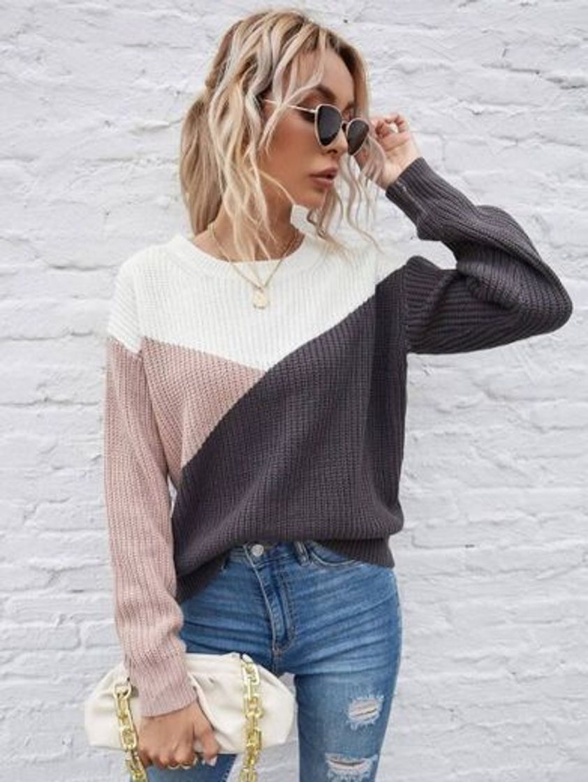 Fashion Color Block Drop Shoulder Sweater