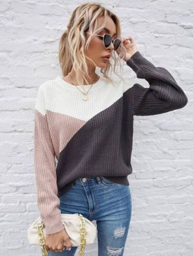 Color Block Drop Shoulder Sweater