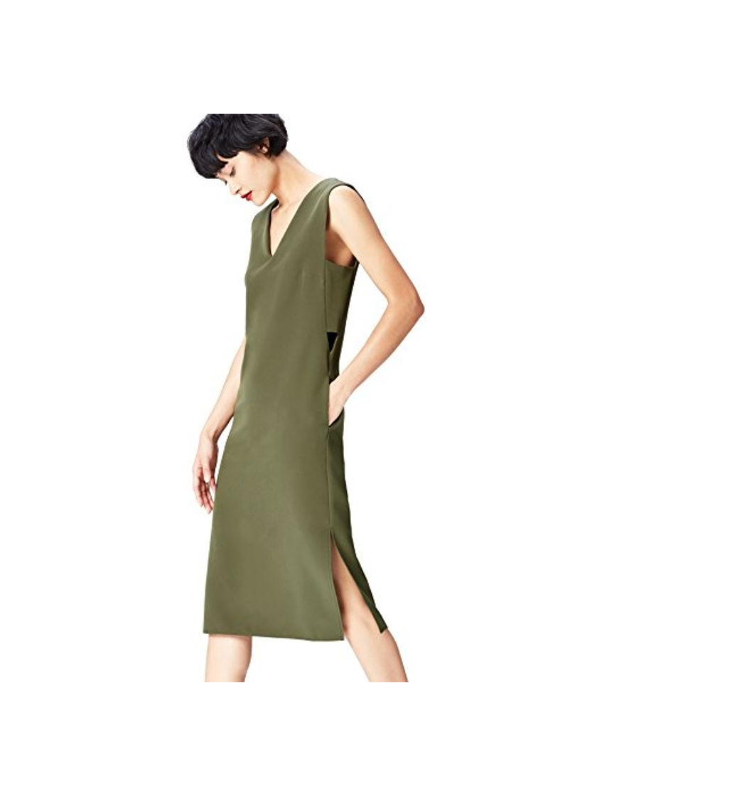 Moda Marca Amazon - find. Vestido Geométrico con Aberturas Laterales para Mujer, Verde