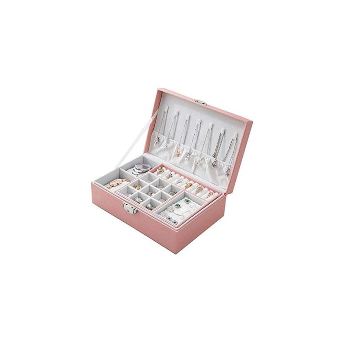 Belleza EKKONG Caja Joyero para Mujer, Jewelry Organizer Caja de Joyas de Cuero