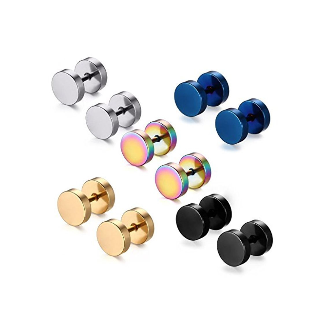 Fashion 5 Pares 8MM Acero Inoxidable Pendientes Hombre Mujer Unisex Redondos Helix Piercing