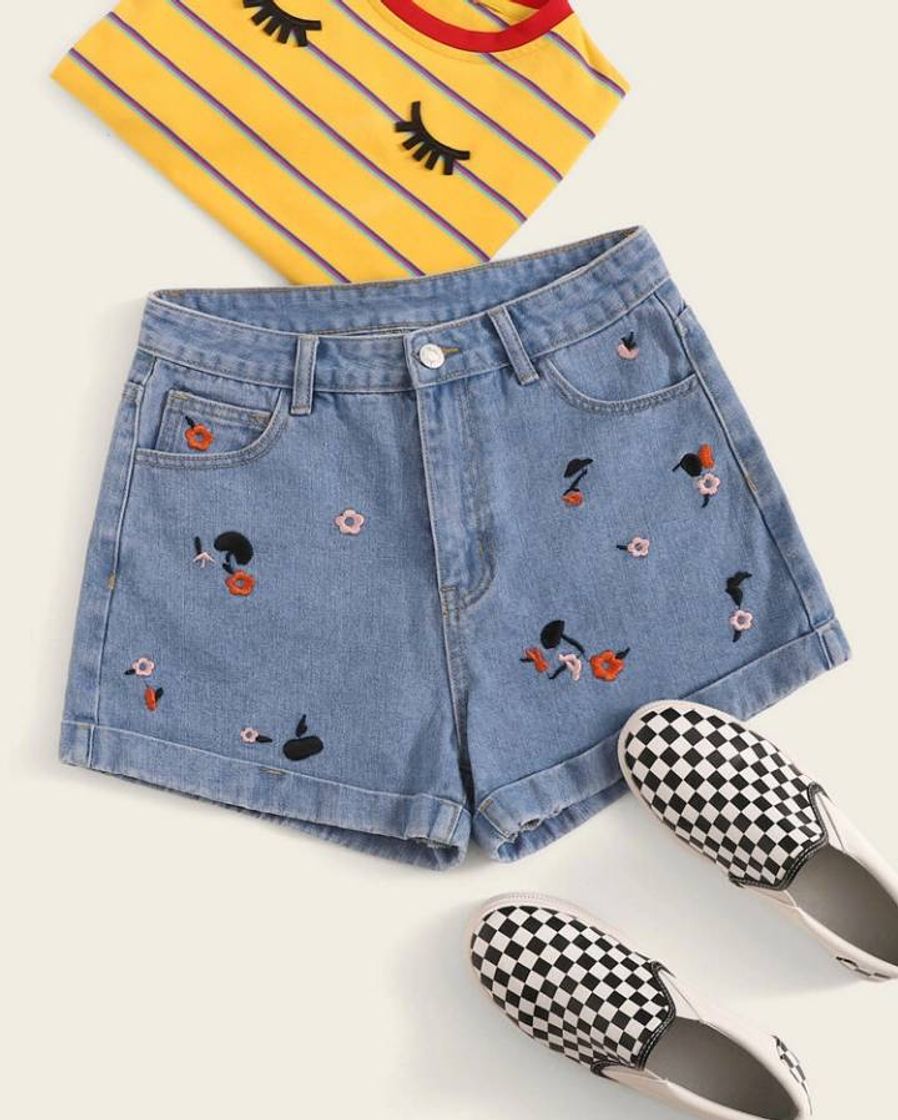 Moda 💐Shorts Floridinho Azul Claro