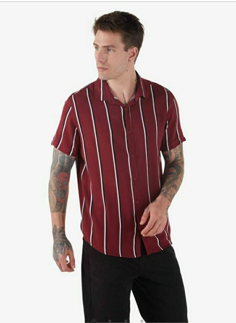 Fashion Camisa viscose listrada - vinho R$119