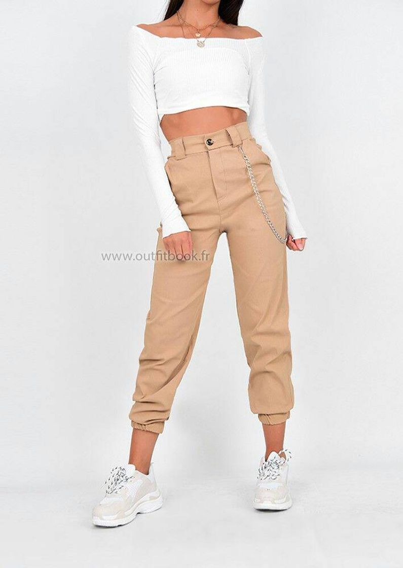 Fashion YACUN Mujer Casual Pantalones Cargo Pantalon Hip Hop Jogger con Cadena Danza Streetwear Boyfriend Harem Khaki M