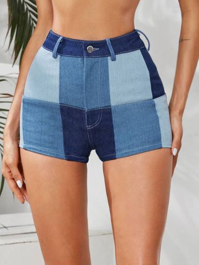 Shorts jeans quadriculado 