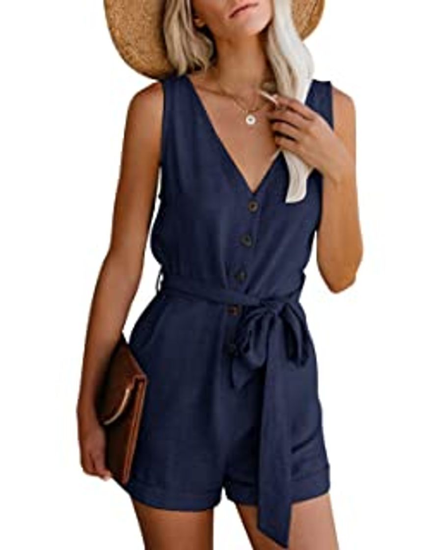 Moda MISS MOLY Mono Mujer Traje de Verano Cuello en V Trajes de Mameluco Correa de Espagueti Sin Mangas Halterneck Jumpsuit Playsuit Verde Small