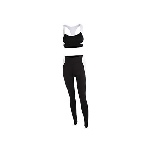 Conjunto de entrenamiento de fitness para mujer Blanco y negro costuras en contraste de color de la yoga de las mujeres chaleco de los pantalones de dos piezas traje de yoga Conjunto de ropa de gimnas
