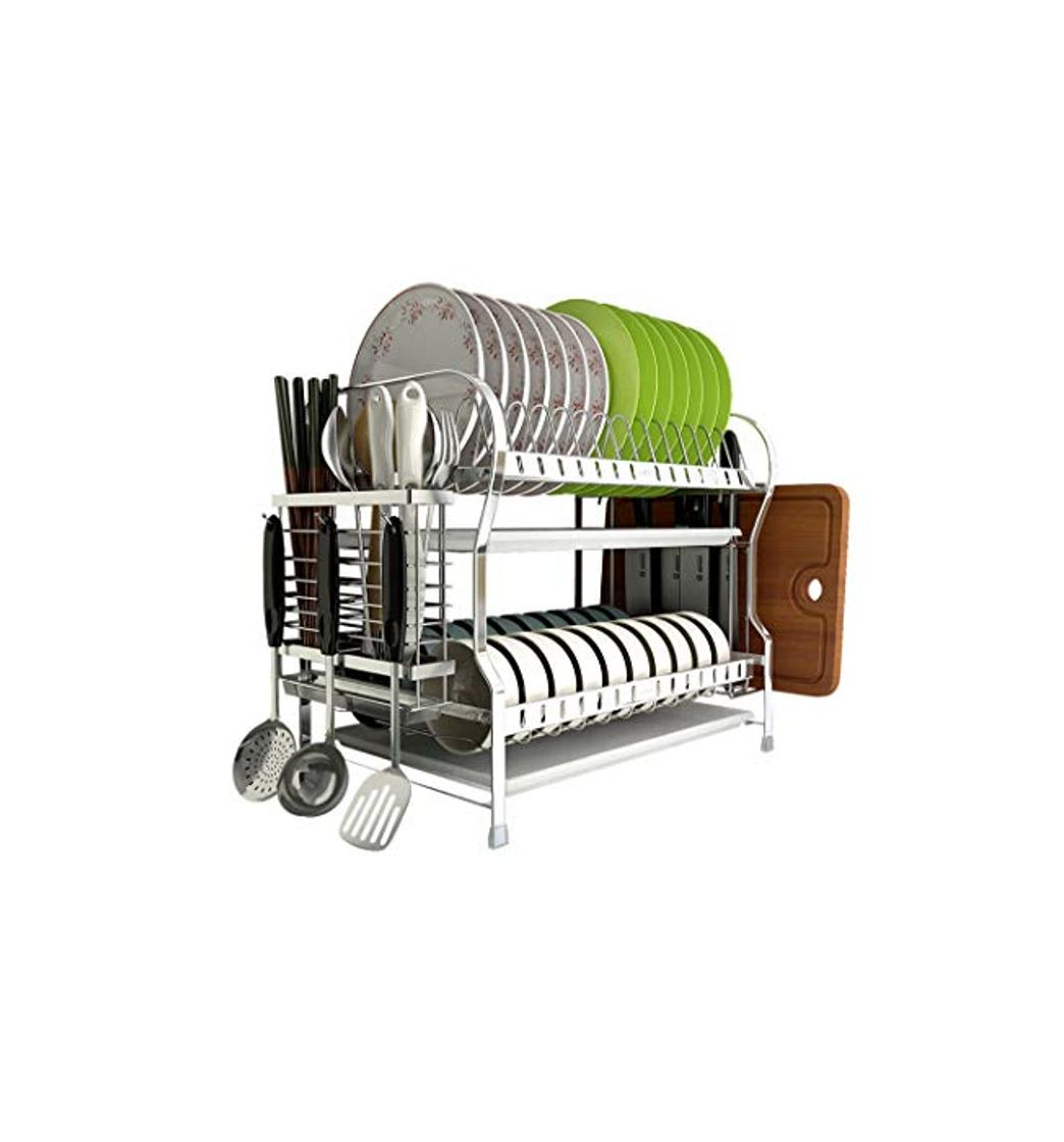 Social Escurreplatos Escurridor de platos de acero inoxidable de 2 niveles Soporte para