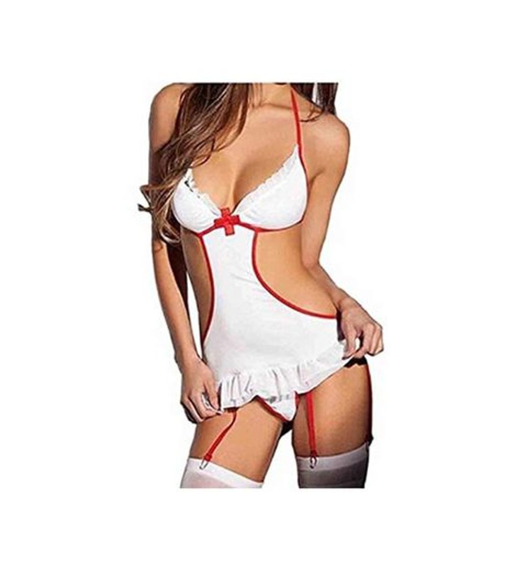 Social FONDBERYL Mujer Lencería Cosplay Enfermera Disfraz Bodysuit Disfraces de Enfermera Uniforme Vestido