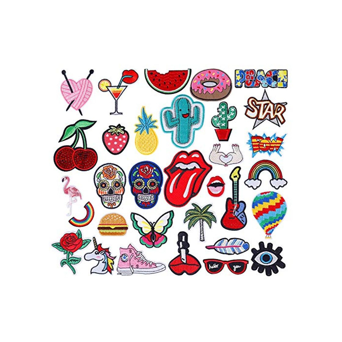 Social Parche de ropa 32 pcs Decorativos Parches Apliques Termoadhesivos Cute DIY Coser