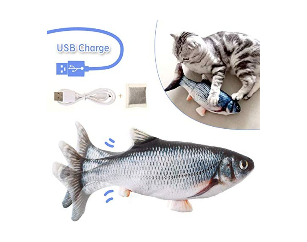 Social LIUMY Hierba gatera Eléctrica Juguete Pez para Gato，Peluche de juguete eléctrico de