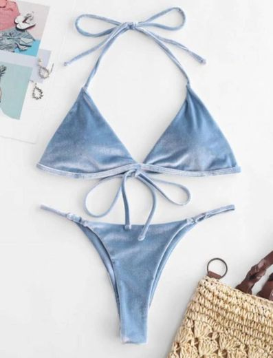 [47% OFF] [POPULAR] 2020 ZAFUL Velevt Halter String Bikini 