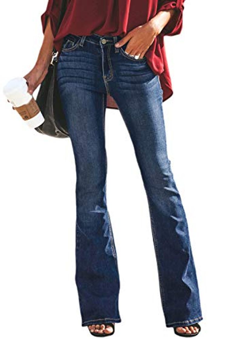 Social Suvimuga Mujer Vaqueros Acampanados Pantalones Largos Elástico Cintura Alta Retro Flared Jeans P M