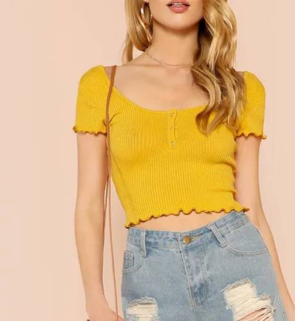 Moda Blusa Corta Amarilla De Moda Ropa Mujer💛

