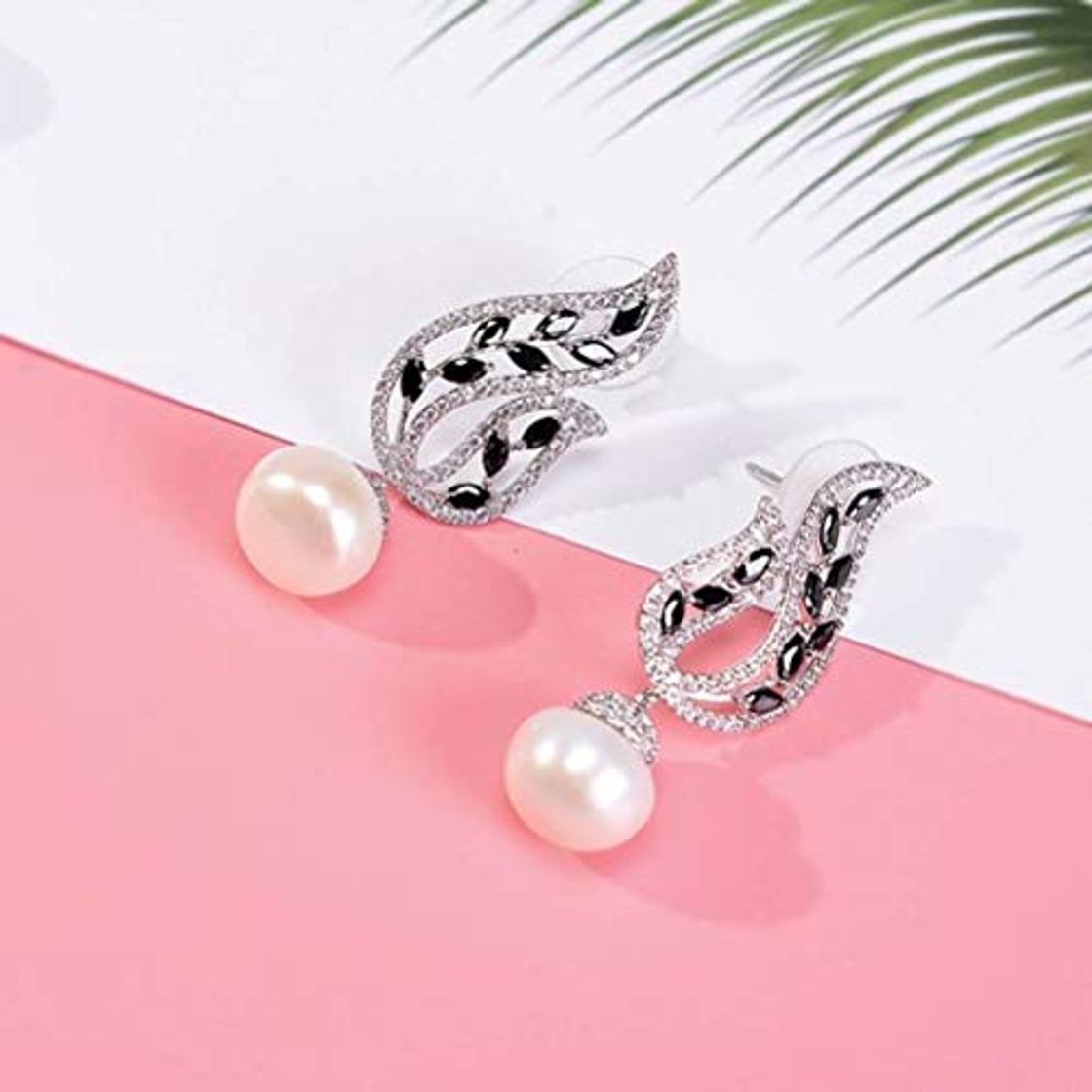 Fashion Bernice Funk Pendientes de Botón para Mujer Pendientes Colgantes de Hoja de Circonio Negro Pendientes Hipoalergénicos con Aguja de Plata S925 Exagerados para Que Coincidan con Todas Las Joyas de Aret