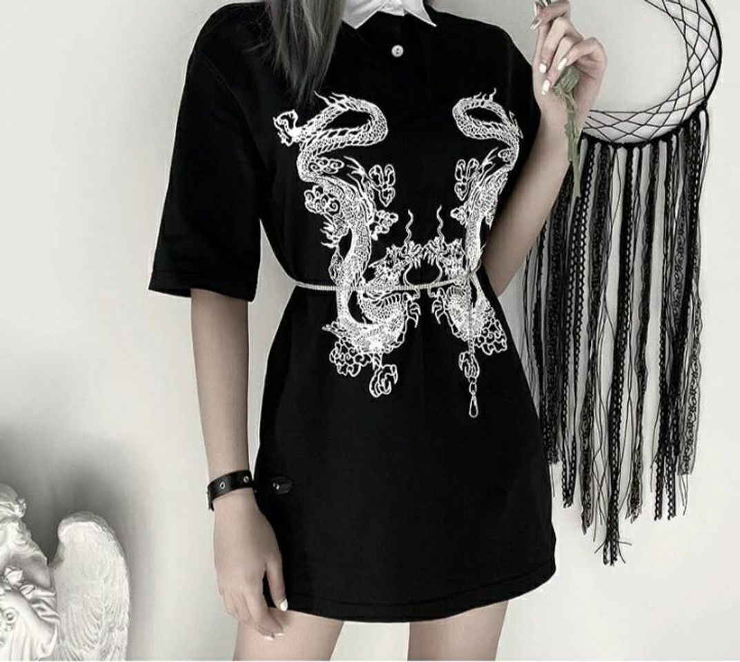 Fashion Camisa negra dragones